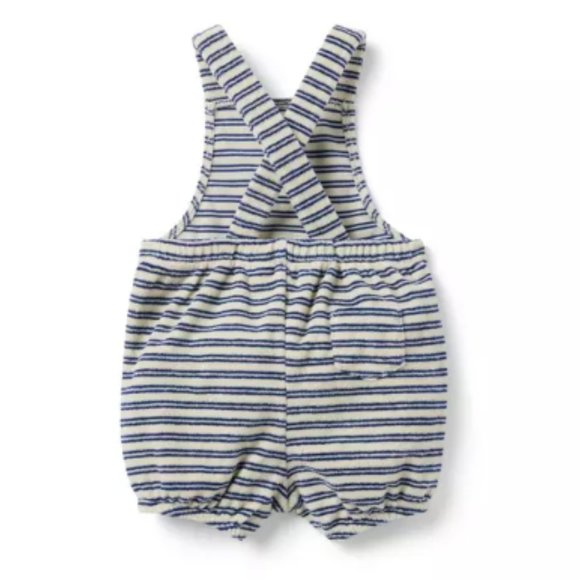 EUC Janie & Jack Navy and White Stripe Terry Cloth Drawstring Bubble Overalls - Picture 2 of 4